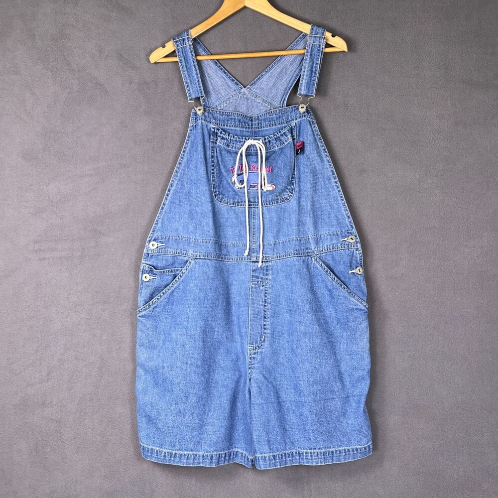 Vintage Disney Mickey Mouse Denim Overalls Shorts XL Extra Large Jorts Shortalls